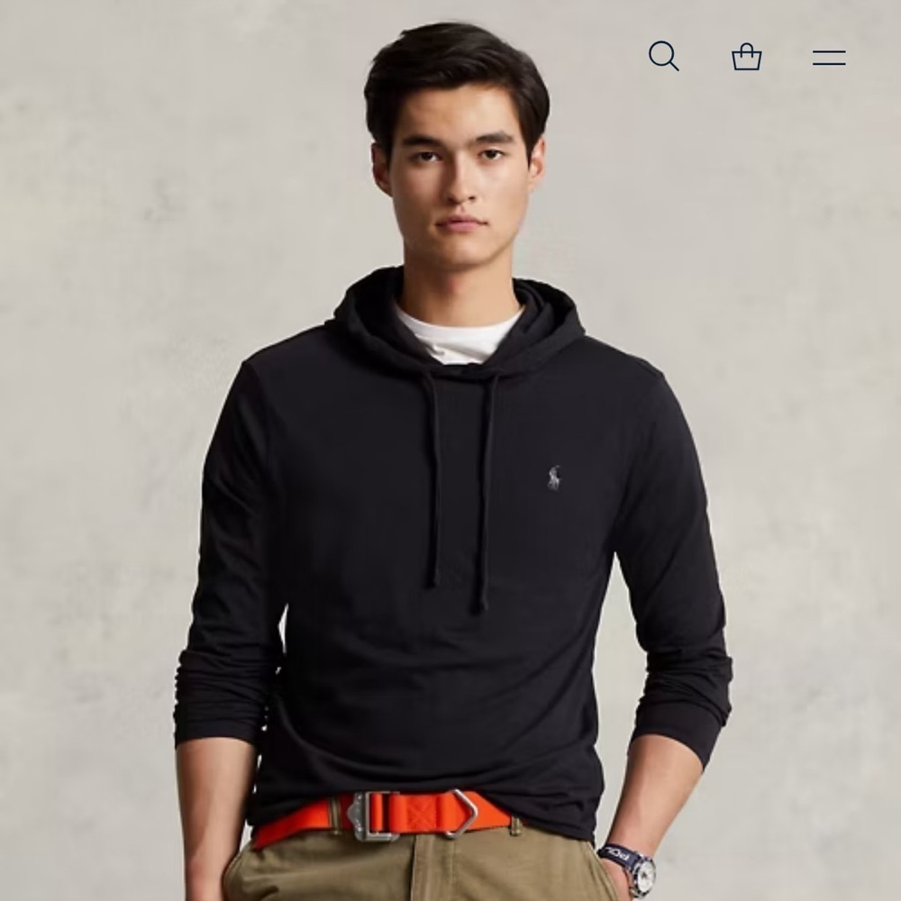 Polo by Ralph Lauren Black Cotton Hoodie Tee lightweight sz S